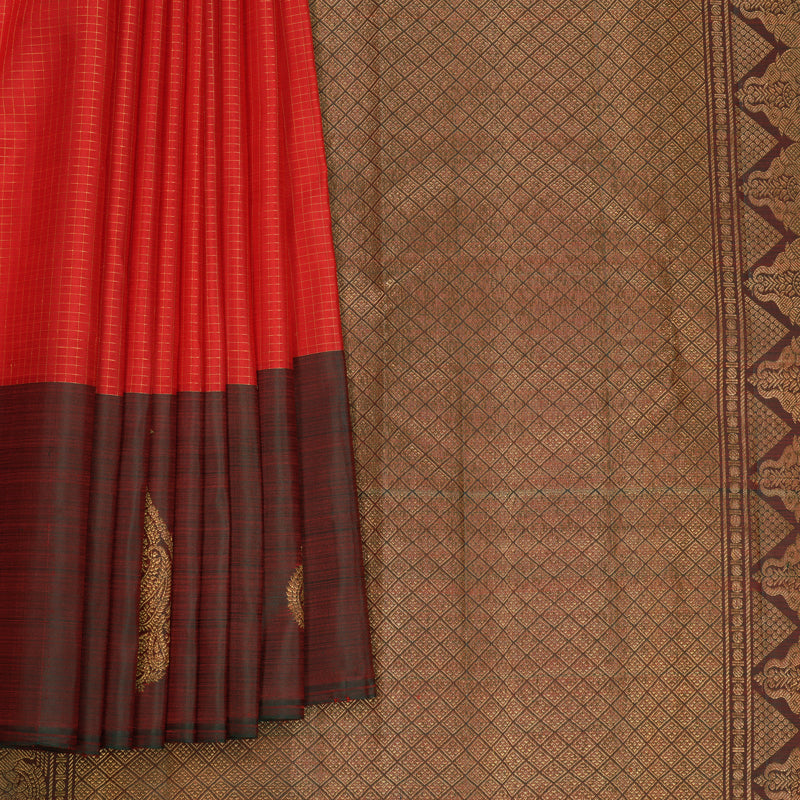 Hayagrivas Handloom Red Kanjivaram Silk Saree with Manthalir Border KBF752H10-1