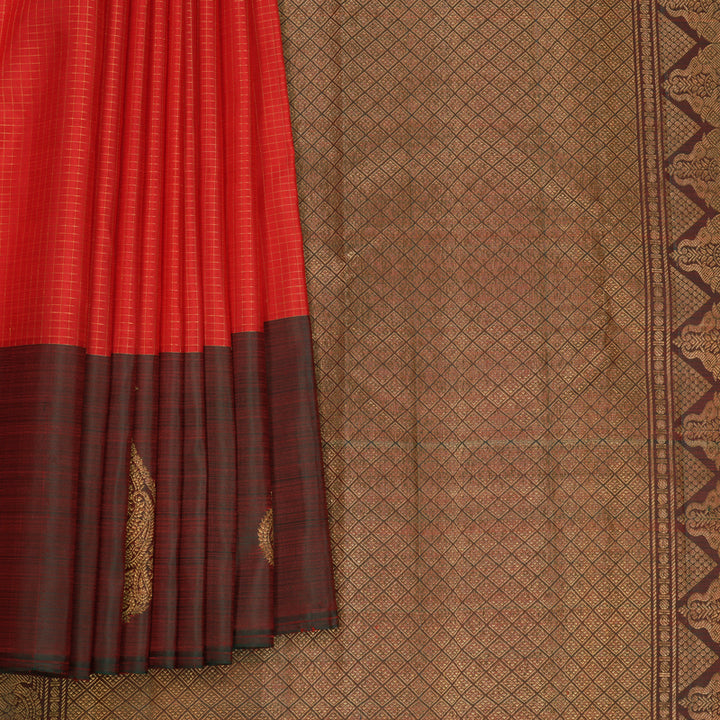 Hayagrivas Handloom Red Kanjivaram Silk Saree with Manthalir Border KBF752H10-1