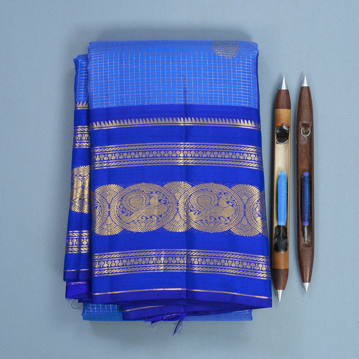 Hayagrivas Handloom Celestial Blue Kanjivaram Silk Saree with MS Blue Border KBF752H10-3