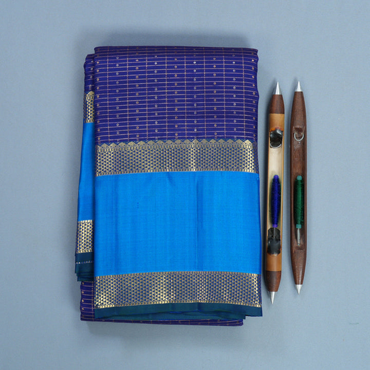 Hayagrivas Handloom Ink Blue Kanjivaram Silk Saree with Sky Blue Border KBF752H11-4