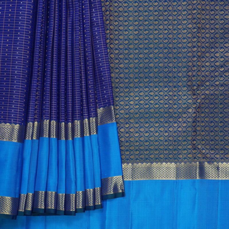 Hayagrivas Handloom Ink Blue Kanjivaram Silk Saree with Sky Blue Border KBF752H11-4