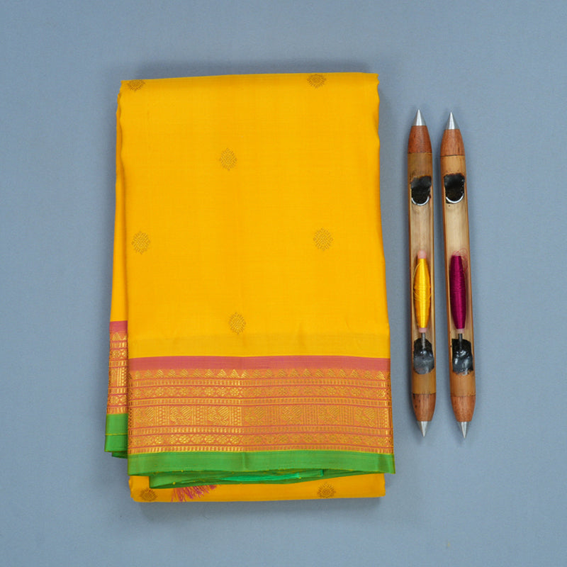Hayagrivas Handloom Yellow Kanjivaram Silk Saree with Pink Border KBF752H3-3