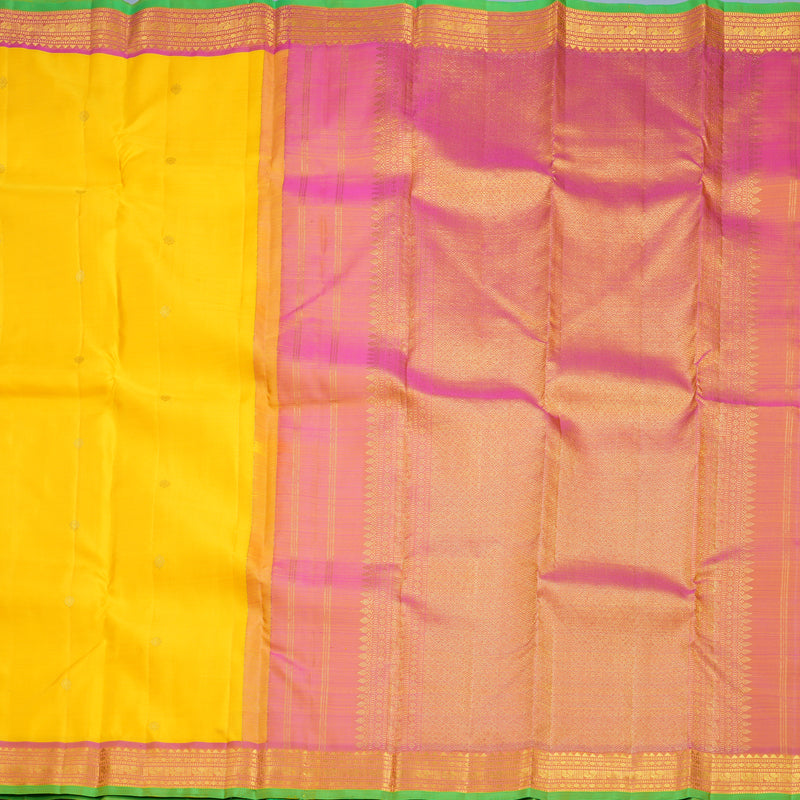 Hayagrivas Handloom Yellow Kanjivaram Silk Saree with Pink Border KBF752H3-3