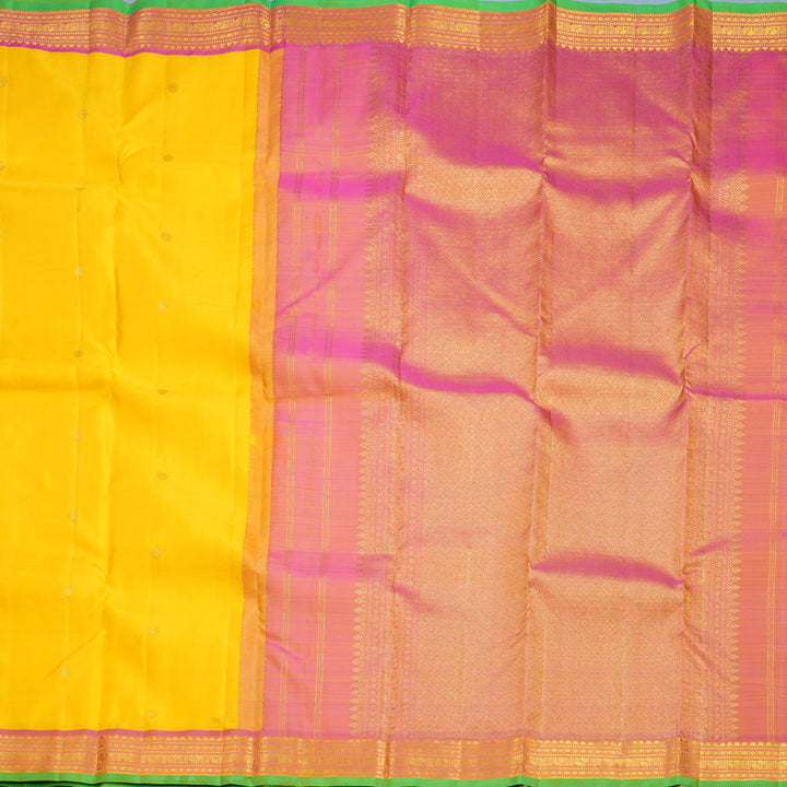 Hayagrivas Handloom Yellow Kanjivaram Silk Saree with Pink Border KBF752H3-3