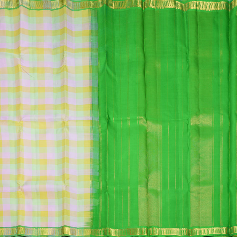 Hayagrivas Handloom Pastel Checks Kanjivaram Silk Saree with Parrot Green Border KBF752H4-1