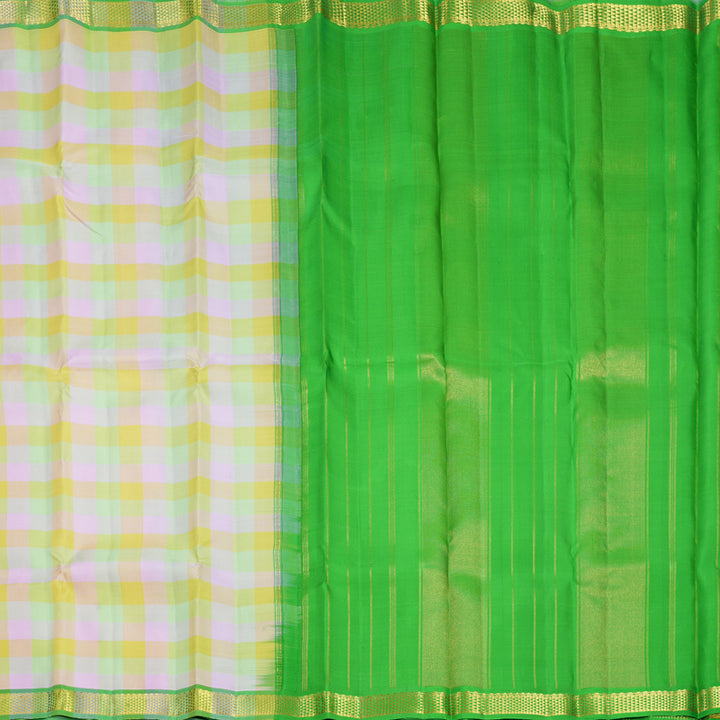 Hayagrivas Handloom Pastel Checks Kanjivaram Silk Saree with Parrot Green Border KBF752H4-1