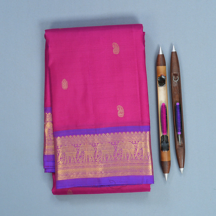 Hayagrivas Handloom Rani Pink Kanjivaram Silk Saree with Purple Border KBF752H5-1