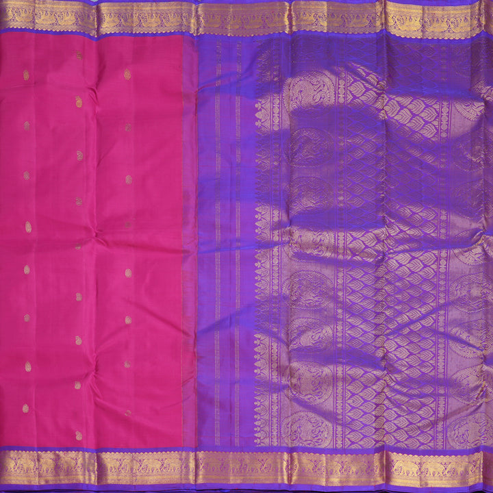 Hayagrivas Handloom Rani Pink Kanjivaram Silk Saree with Purple Border KBF752H5-1