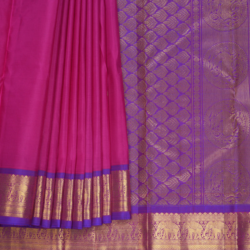 Hayagrivas Handloom Rani Pink Kanjivaram Silk Saree with Purple Border KBF752H5-1