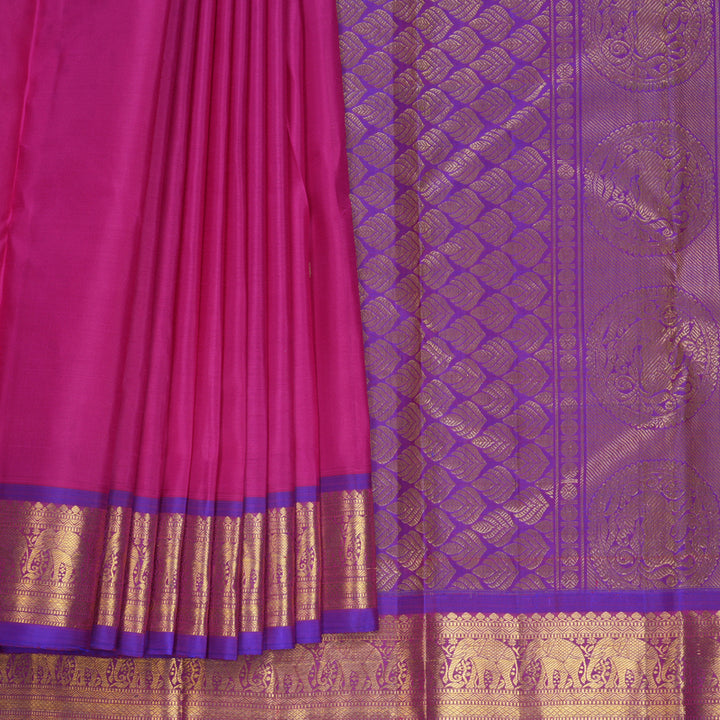 Hayagrivas Handloom Rani Pink Kanjivaram Silk Saree with Purple Border KBF752H5-1