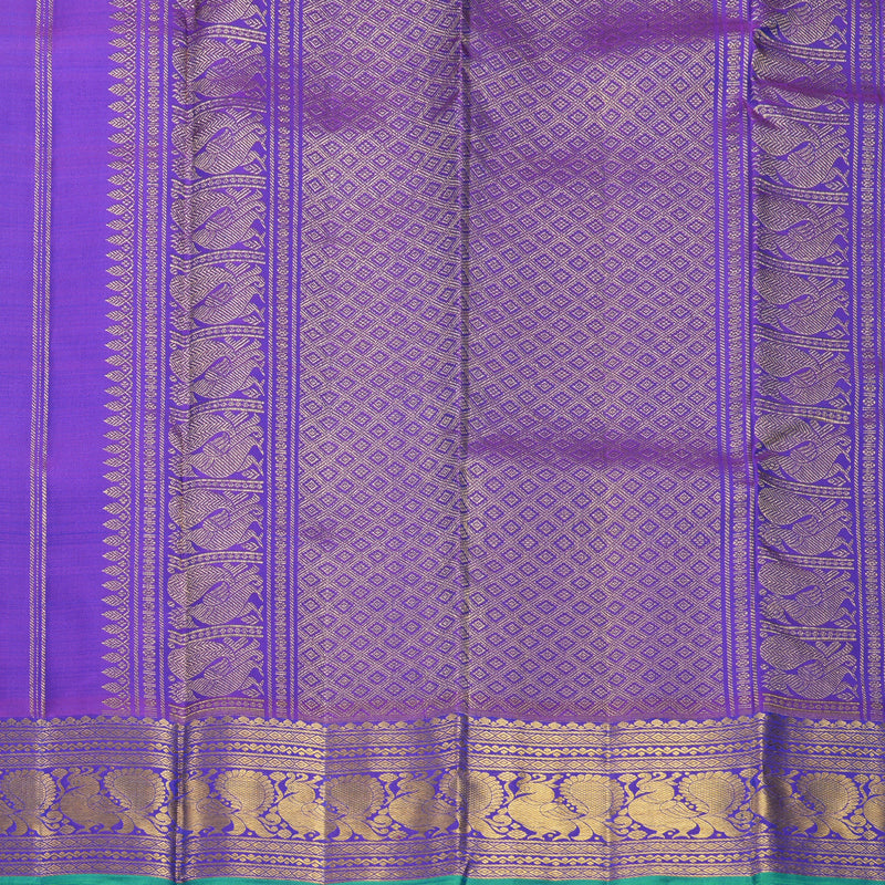 Hayagrivas Handloom Peacock Blue Kanjivaram Silk Saree with Purple Border KBF752H5-13