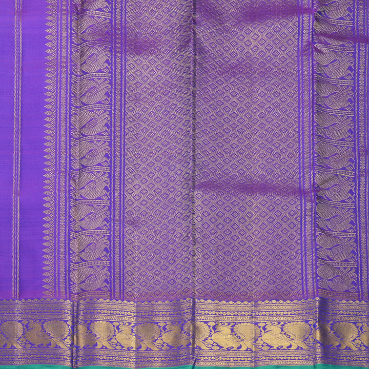 Hayagrivas Handloom Peacock Blue Kanjivaram Silk Saree with Purple Border KBF752H5-13