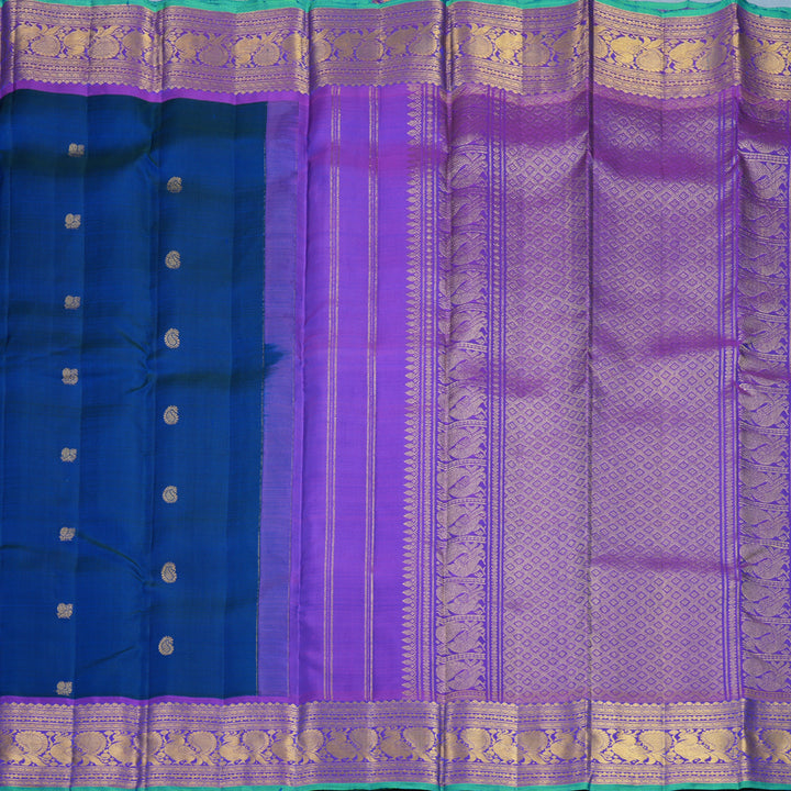 Hayagrivas Handloom Peacock Blue Kanjivaram Silk Saree with Purple Border KBF752H5-13