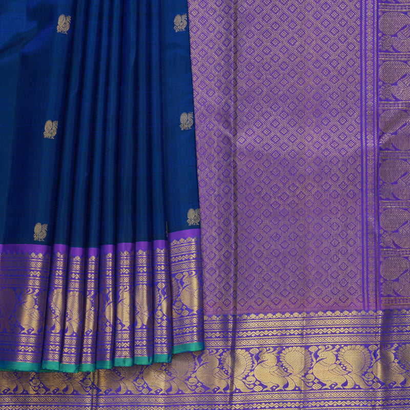 Hayagrivas Handloom Peacock Blue Kanjivaram Silk Saree with Purple Border KBF752H5-13