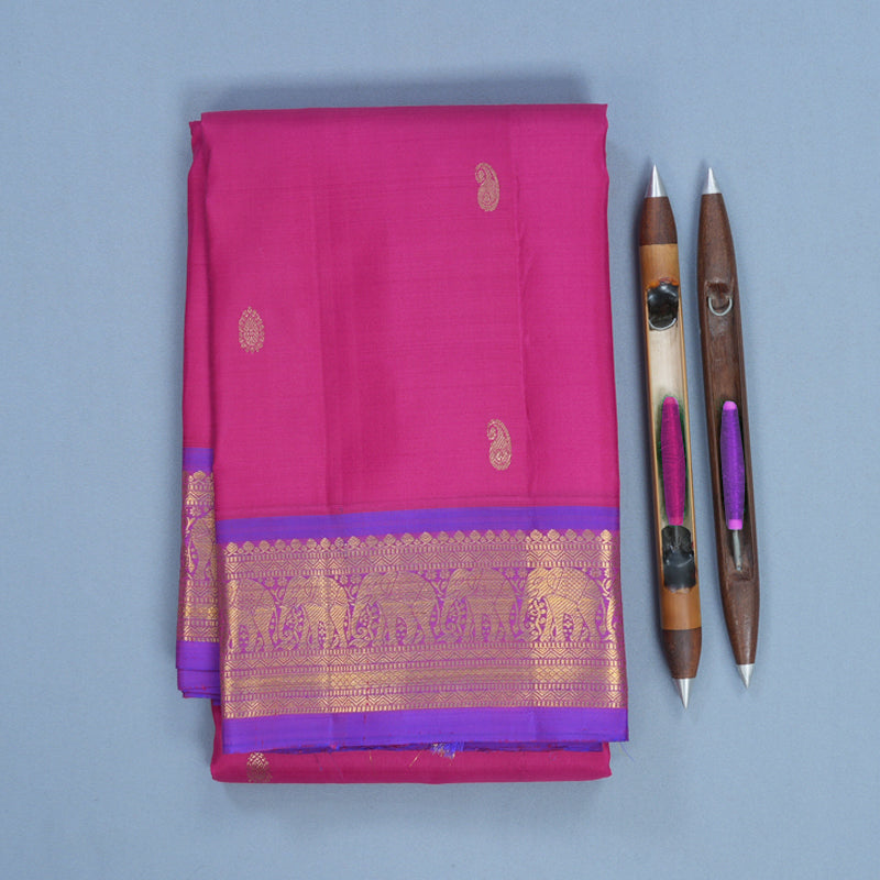 Hayagrivas Handloom Rani Pink Kanjivaram Silk Saree with Purple Border KBF752H5-2
