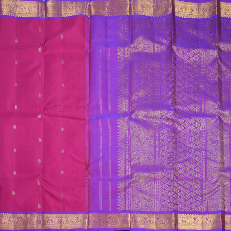 Hayagrivas Handloom Rani Pink Kanjivaram Silk Saree with Purple Border KBF752H5-2