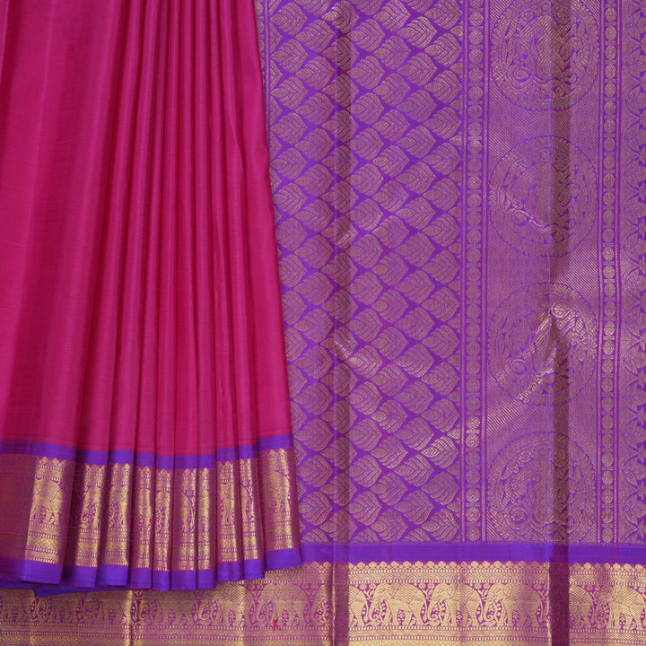 Hayagrivas Handloom Rani Pink Kanjivaram Silk Saree with Purple Border KBF752H5-2