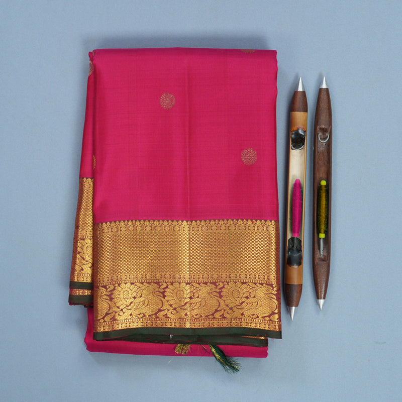 Hayagrivas Handloom Pink Kanjivaram Silk Saree with Manthalir Border KBF752H5-3