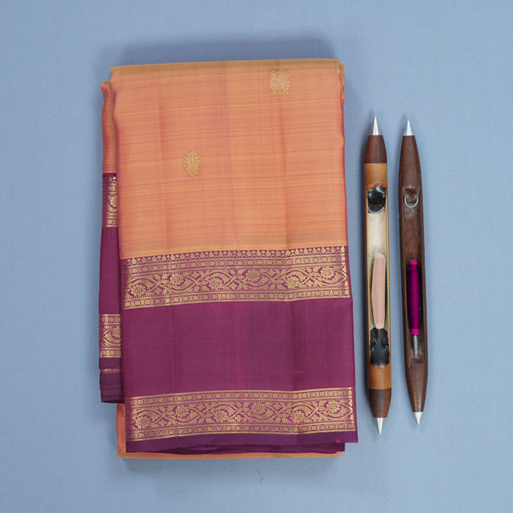 Hayagrivas Handloom Peach Orange Kanjivaram Silk Saree with Purple Border KBF752H6-2