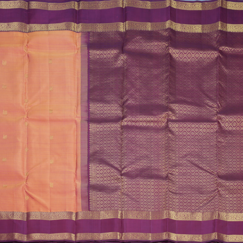 Hayagrivas Handloom Peach Orange Kanjivaram Silk Saree with Purple Border KBF752H6-2
