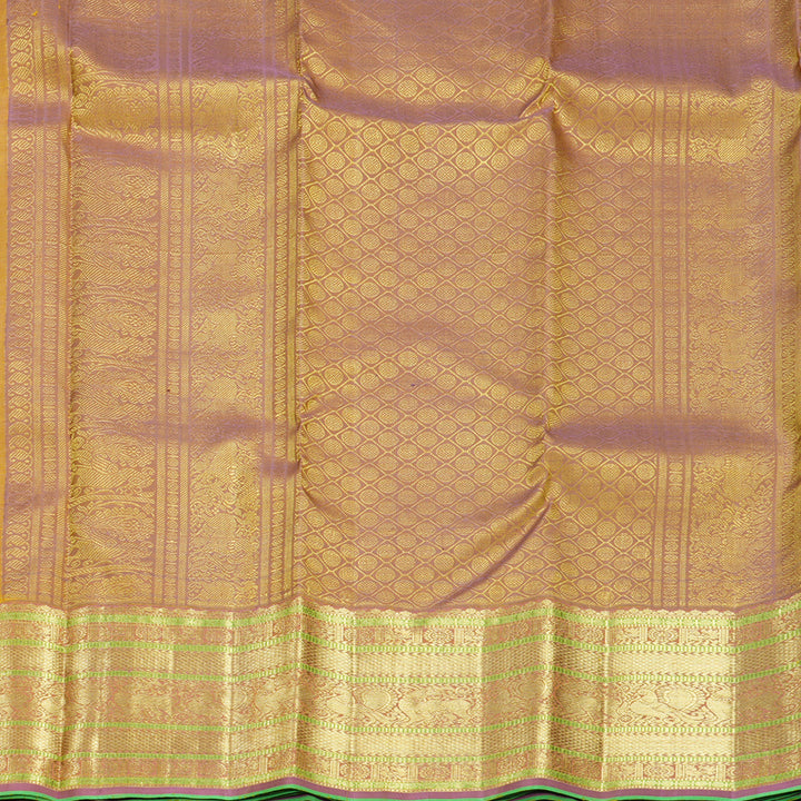 Hayagrivas Handloom Mustard Yellow Kanjivaram Silk Saree with Guava Pink Border KBF752H7-1