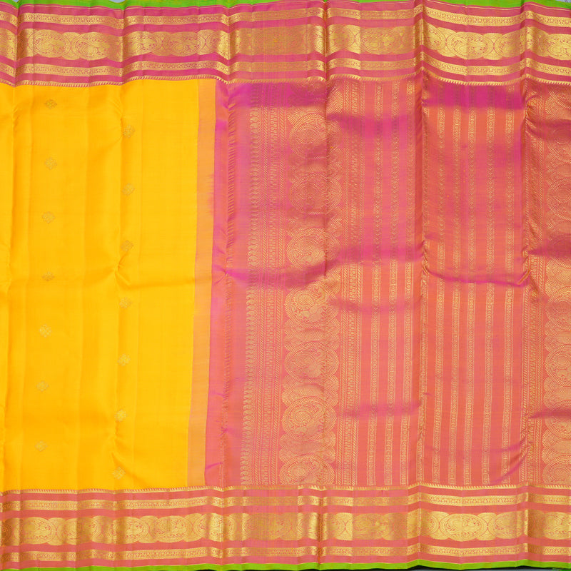 Hayagrivas Handloom Yellow Kanjivaram Silk Saree with Onion Pink Border KBF752H7-13
