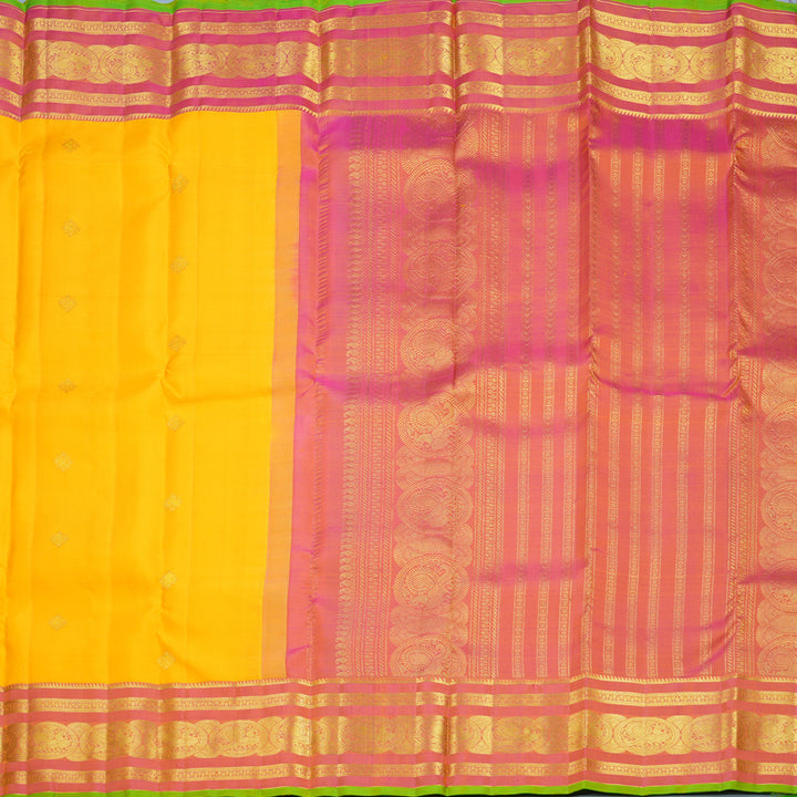 Hayagrivas Handloom Yellow Kanjivaram Silk Saree with Onion Pink Border KBF752H7-13