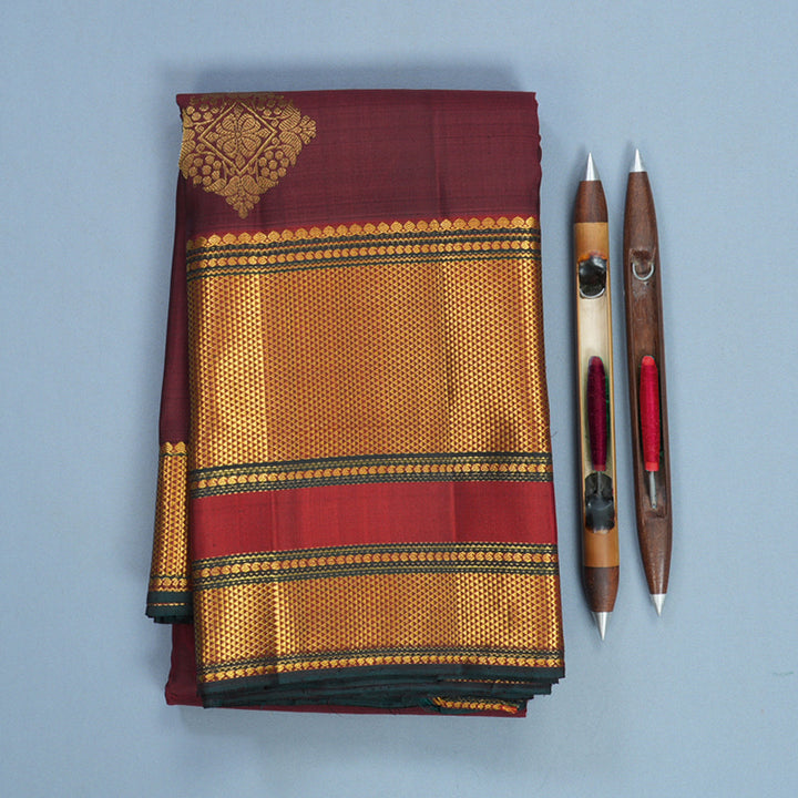 Hayagrivas Handloom Maroon Kanjivaram Silk Saree with Rusty Red Border KBF752H8-5