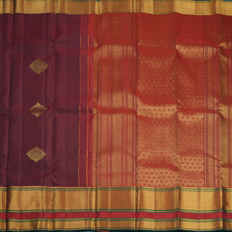 Hayagrivas Handloom Maroon Kanjivaram Silk Saree with Rusty Red Border KBF752H8-5