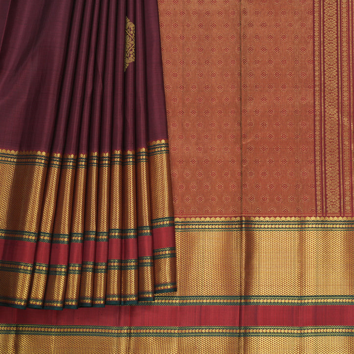 Hayagrivas Handloom Maroon Kanjivaram Silk Saree with Rusty Red Border KBF752H8-5