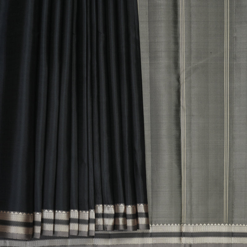 Hayagrivas Handloom Black Kanjivaram Silk Saree with Ganga Jamuna Border KBF754H2-3