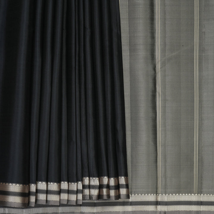 Hayagrivas Handloom Black Kanjivaram Silk Saree with Ganga Jamuna Border KBF754H2-3