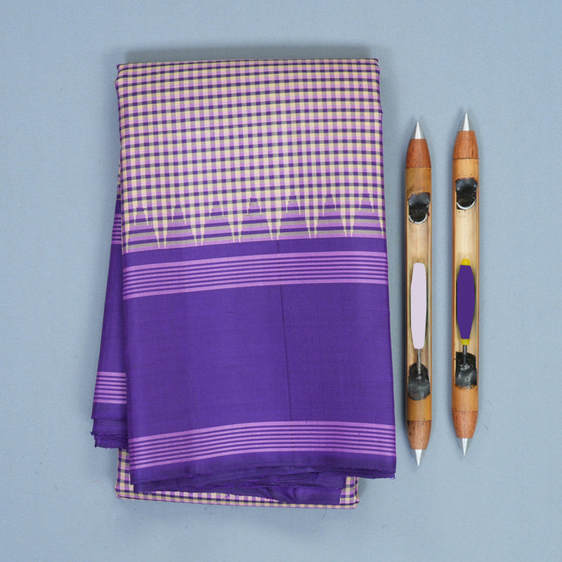 Hayagrivas Handloom Multicolour Checks Kanjivaram Silk Saree with Purplish-Blue Border KBF754H5-1