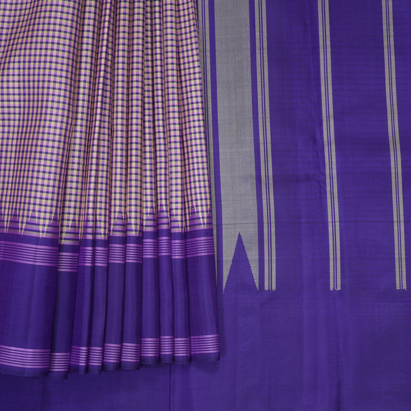 Hayagrivas Handloom Multicolour Checks Kanjivaram Silk Saree with Purplish-Blue Border KBF754H5-1