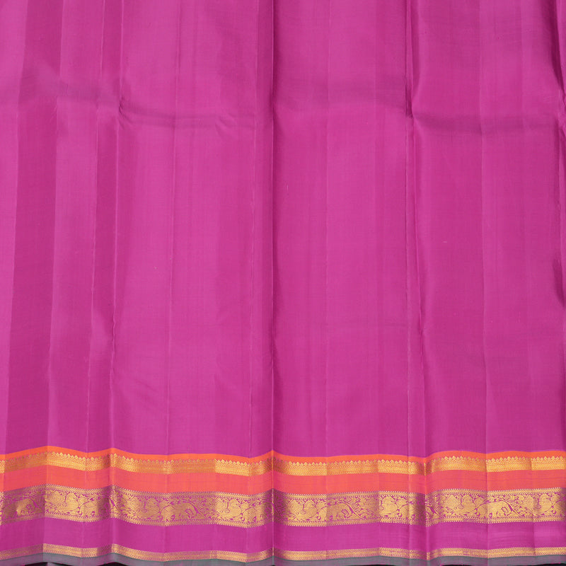 Hayagrivas Handloom Yellow Kanjivaram Silk Saree with Orangish-Pink &amp; Purple Border KBF755H2-1