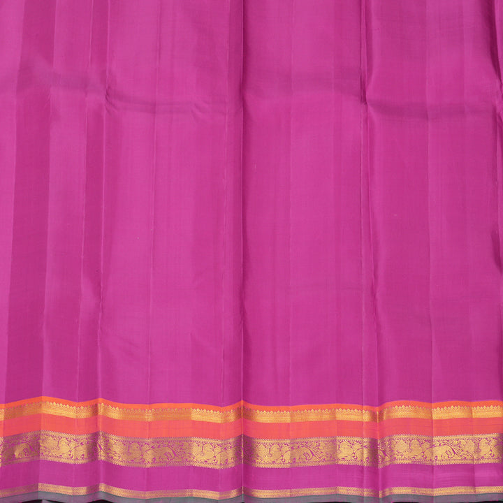 Hayagrivas Handloom Yellow Kanjivaram Silk Saree with Orangish-Pink &amp; Purple Border KBF755H2-1