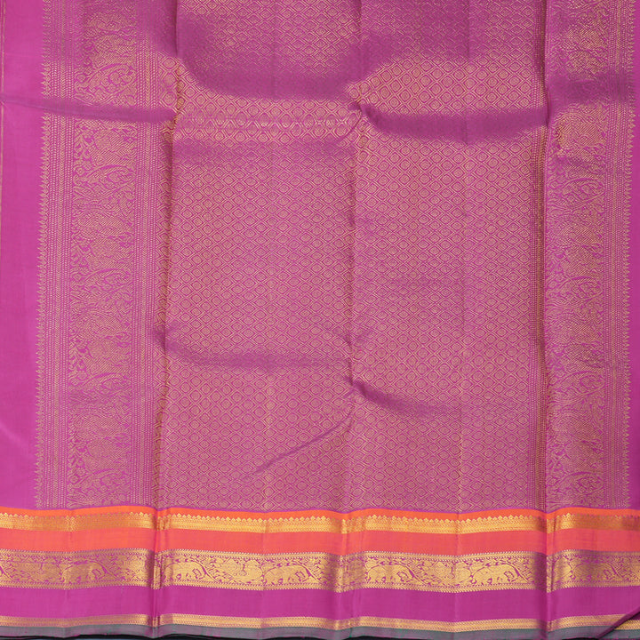 Hayagrivas Handloom Yellow Kanjivaram Silk Saree with Orangish-Pink &amp; Purple Border KBF755H2-1