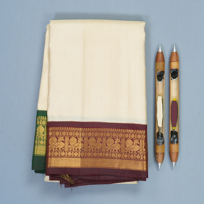 Hayagrivas Handloom Half-White Kanjivaram Silk Saree with Ganga Jamuna Border KBF755H7-1
