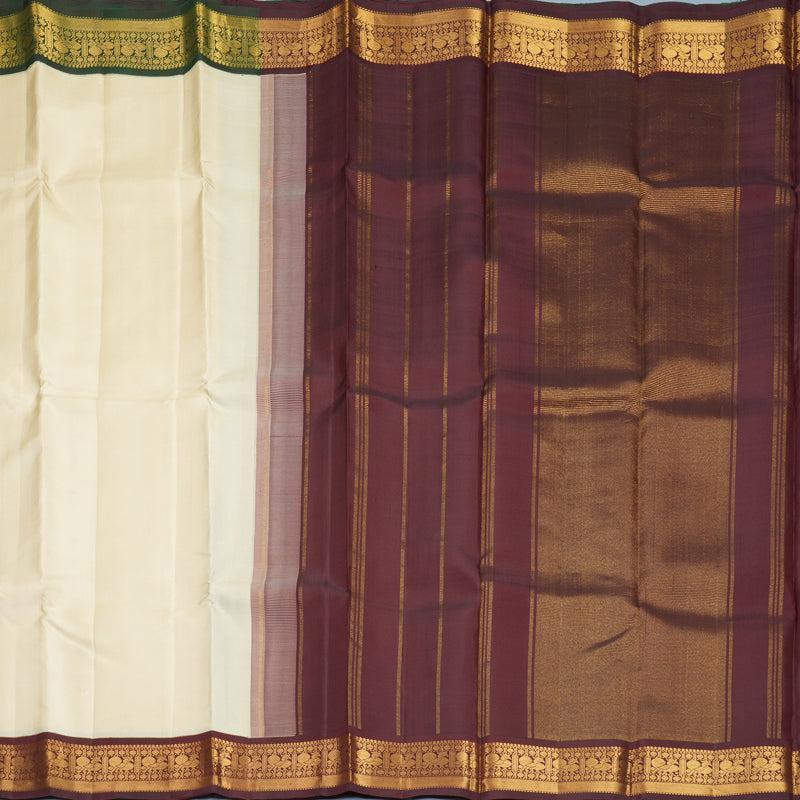 Hayagrivas Handloom Half-White Kanjivaram Silk Saree with Ganga Jamuna Border KBF755H7-1