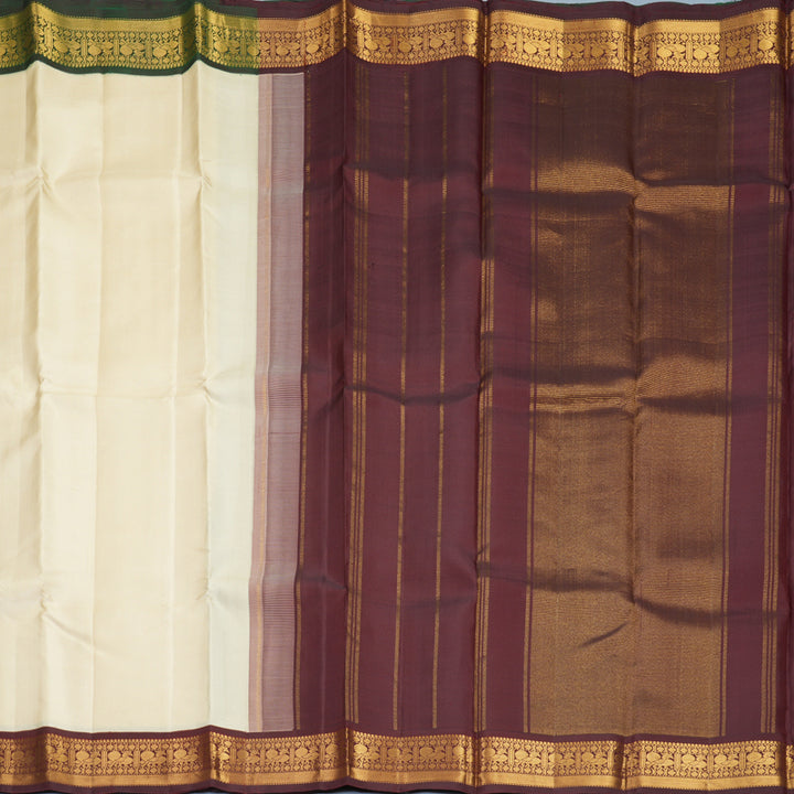 Hayagrivas Handloom Half-White Kanjivaram Silk Saree with Ganga Jamuna Border KBF755H7-1
