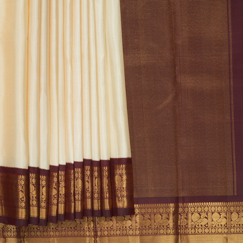 Hayagrivas Handloom Half-White Kanjivaram Silk Saree with Ganga Jamuna Border KBF755H7-1