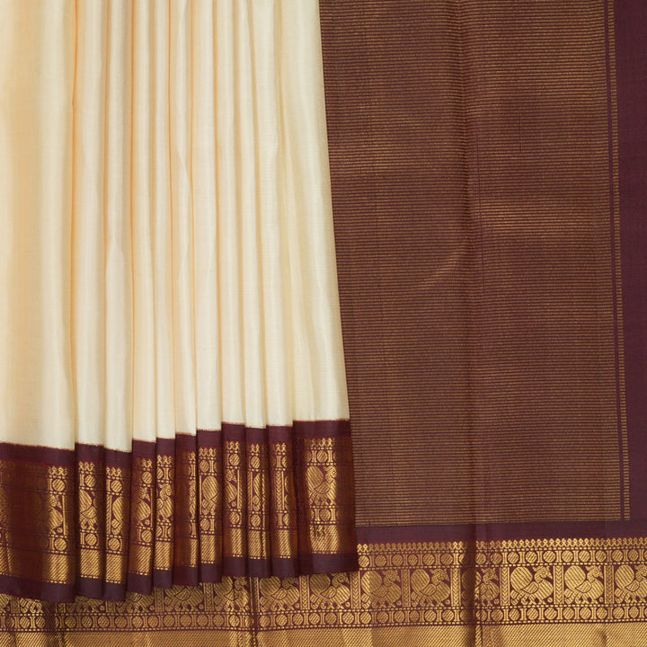 Hayagrivas Handloom Half-White Kanjivaram Silk Saree with Ganga Jamuna Border KBF755H7-1