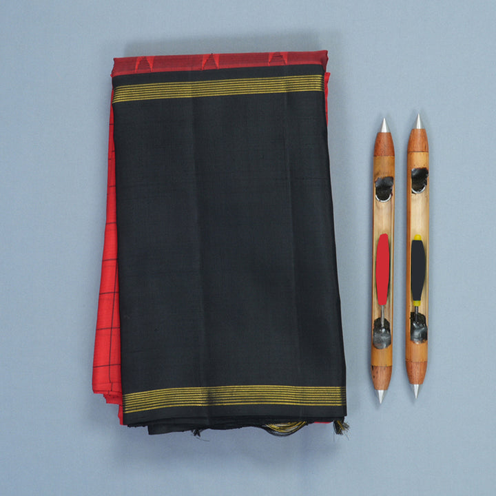 Hayagrivas Handloom Red Kanjivaram Silk Saree with Black Border KBF759H4-1