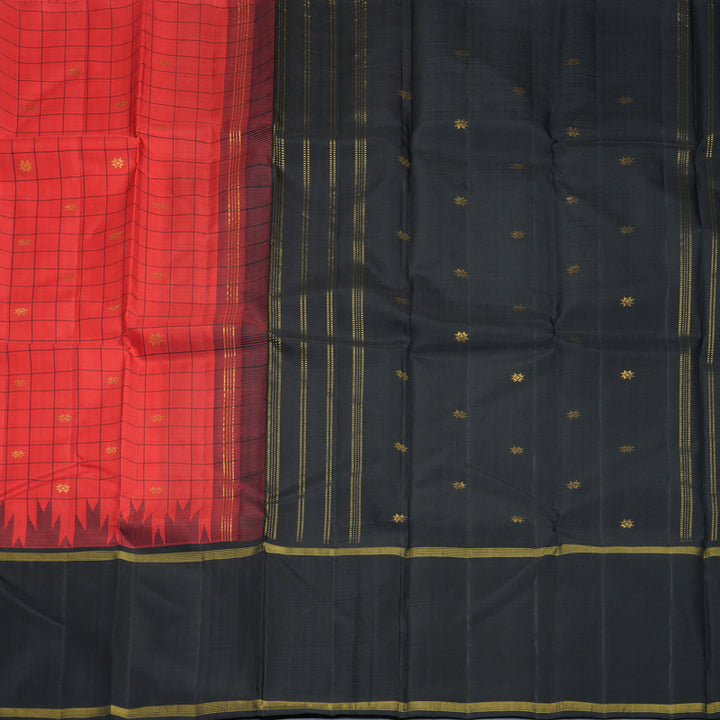 Hayagrivas Handloom Red Kanjivaram Silk Saree with Black Border KBF759H4-1