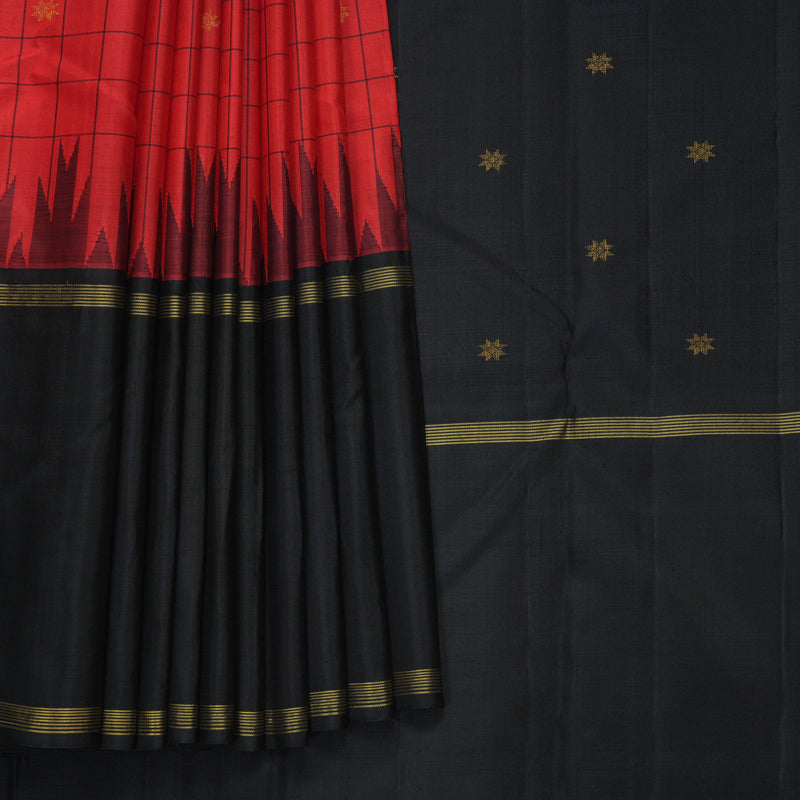 Hayagrivas Handloom Red Kanjivaram Silk Saree with Black Border KBF759H4-1