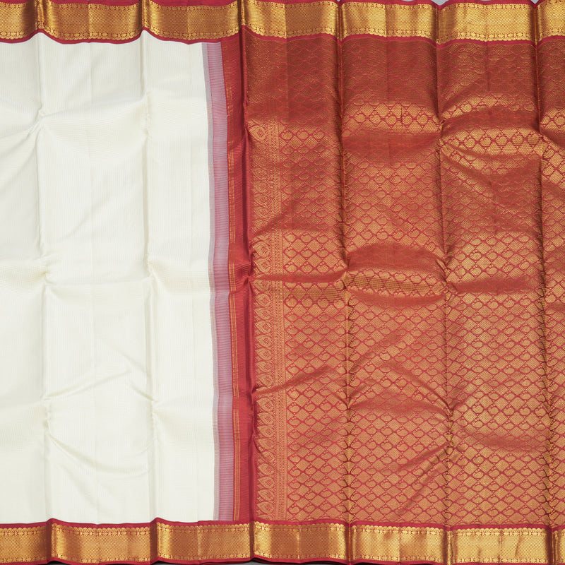 Hayagrivas Handloom Half-White Kanjivaram Silk Saree with Red Border KBF759H5-2