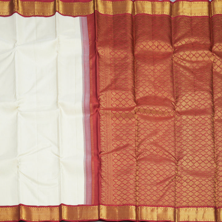 Hayagrivas Handloom Half-White Kanjivaram Silk Saree with Red Border KBF759H5-2