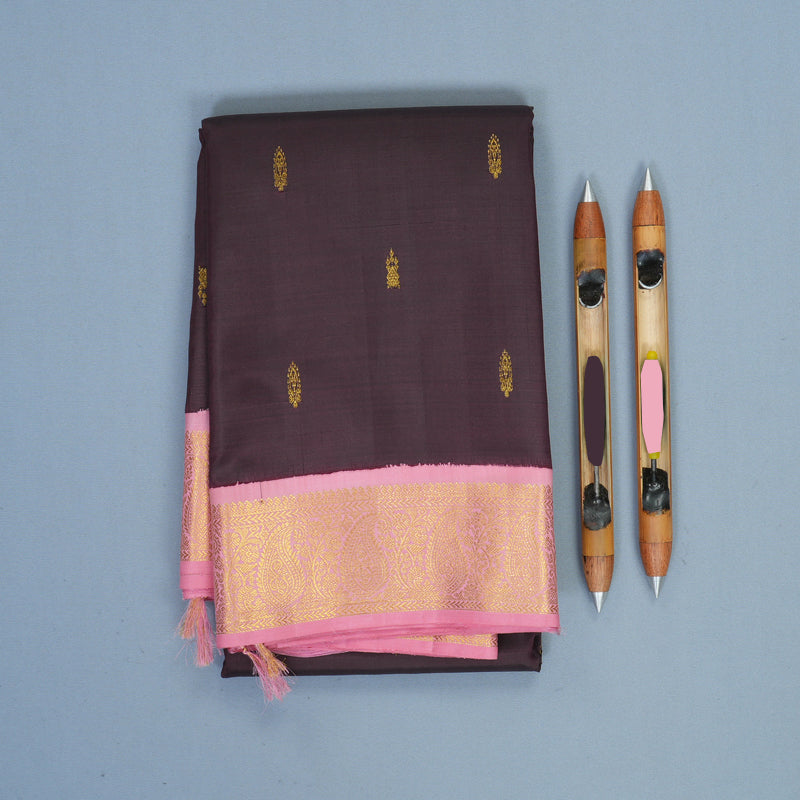 Hayagrivas Handloom Deep Wine Purple Kanjivaram Silk Saree with Rose Pink Border KBF759H8-1