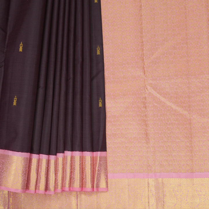Hayagrivas Handloom Deep Wine Purple Kanjivaram Silk Saree with Rose Pink Border KBF759H8-1