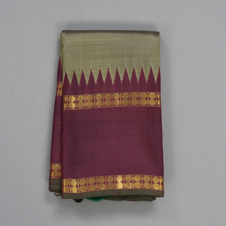 Hayagrivas Handloom Elephant Grey Kanjivaram Silk Saree with Wine Maroon Border KBF75D4-1